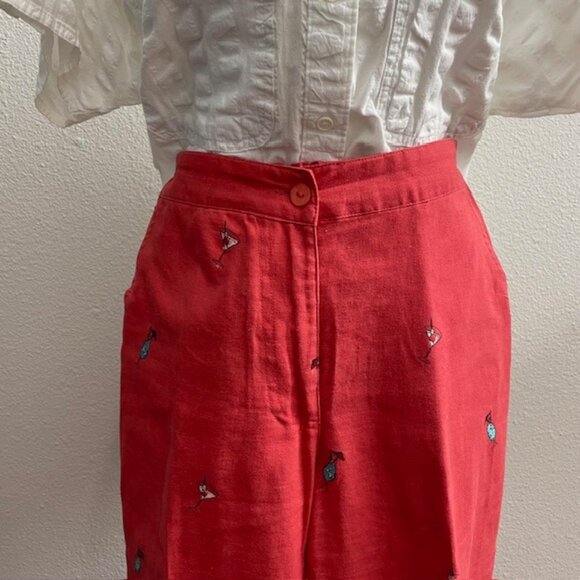 Cocktail Party Embroidered Vintage Linen Blend Crops - Picture 1 of 12